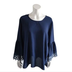 Conterparts blue  bohemian blouse, flare lace sleeves top, XL